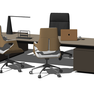  现代班台桌椅su模型 