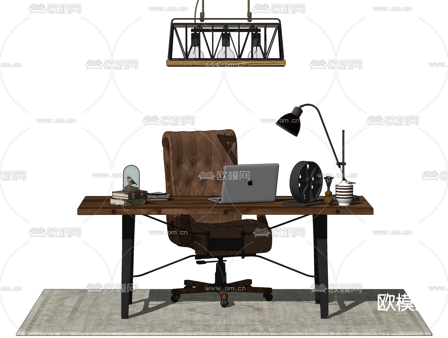 工业风书桌椅su模型下载