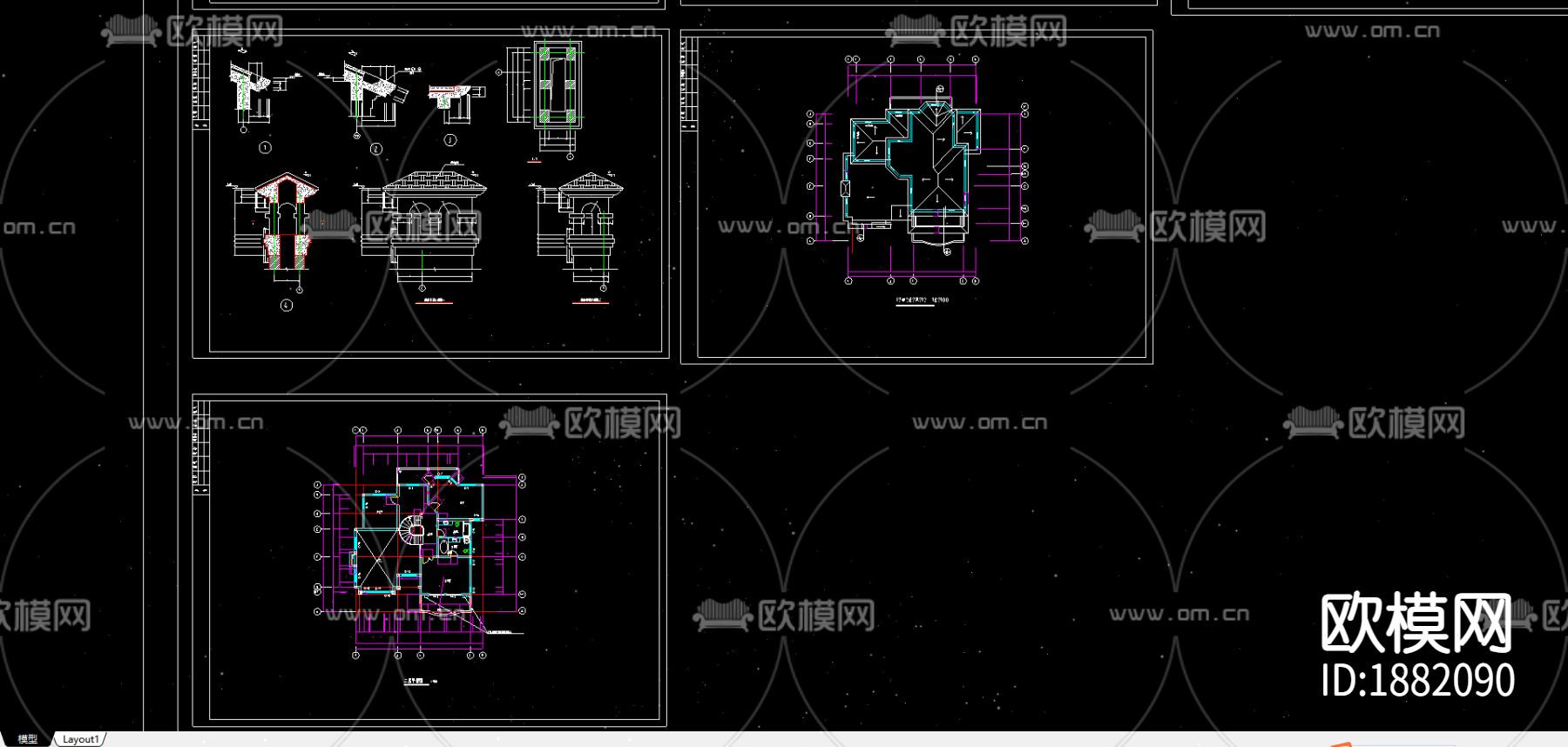 别墅cad平面布置图下载（渲染图2）