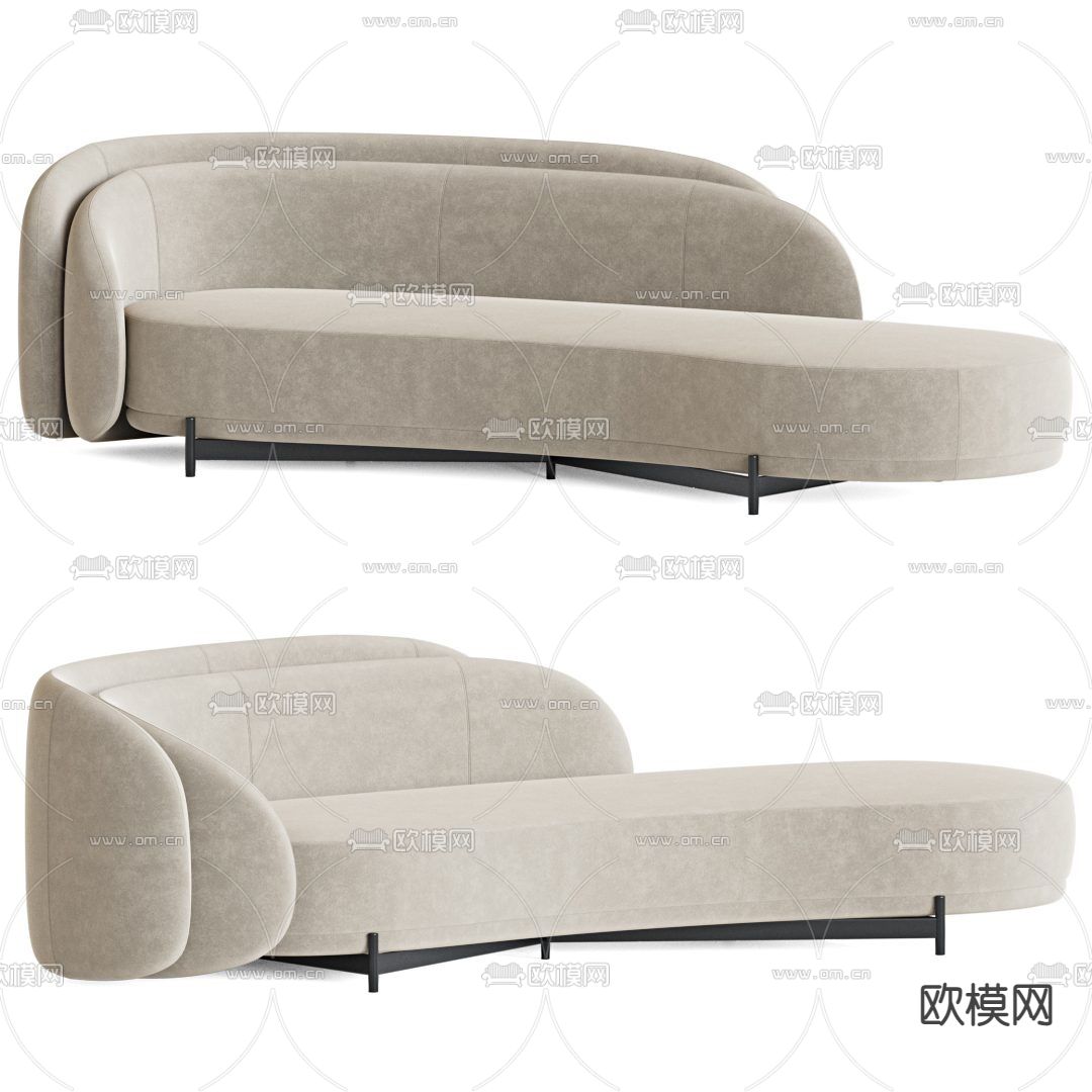 现代绒布弧形沙发3d模型下载（渲染图2）
