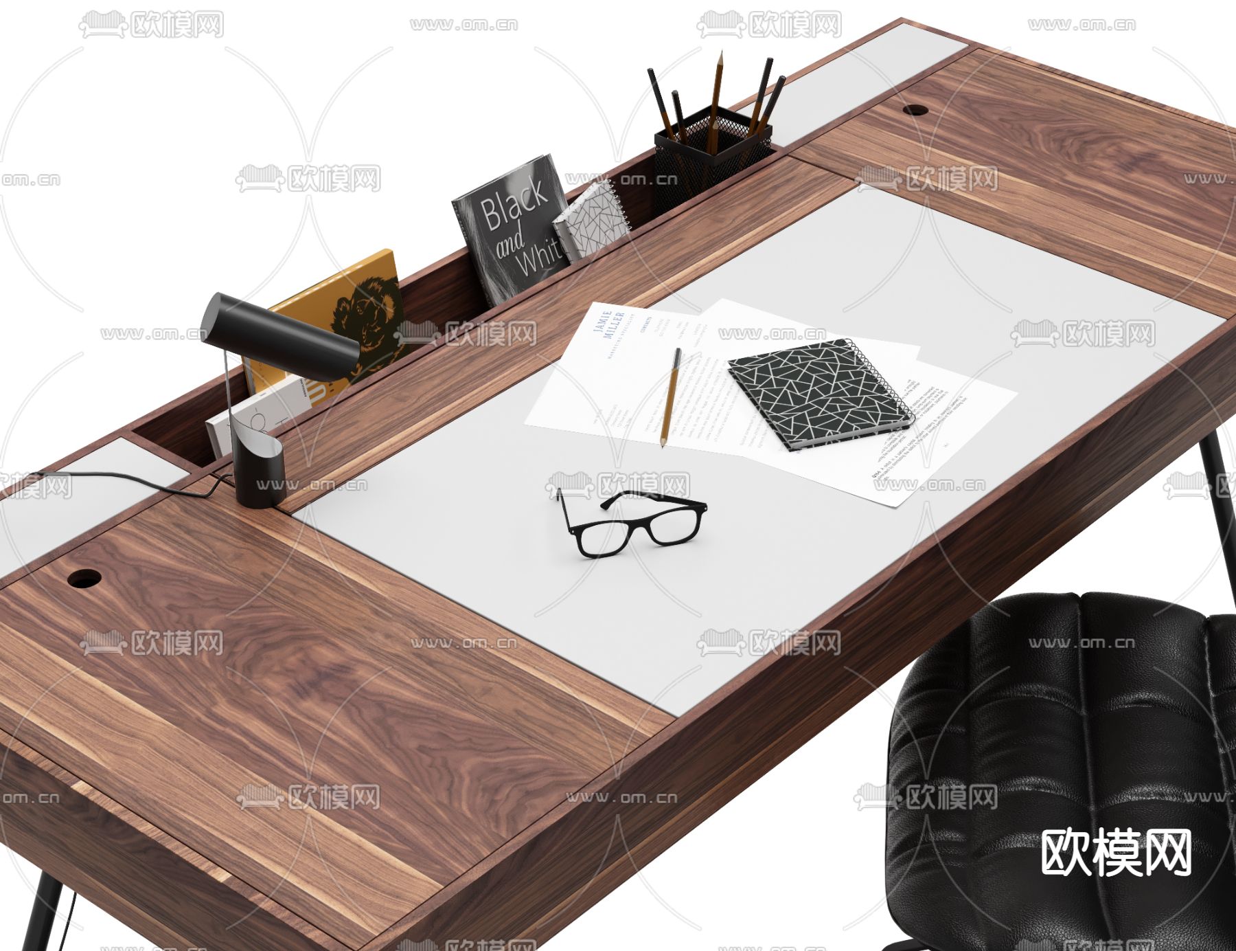 现代实木书桌椅3d模型