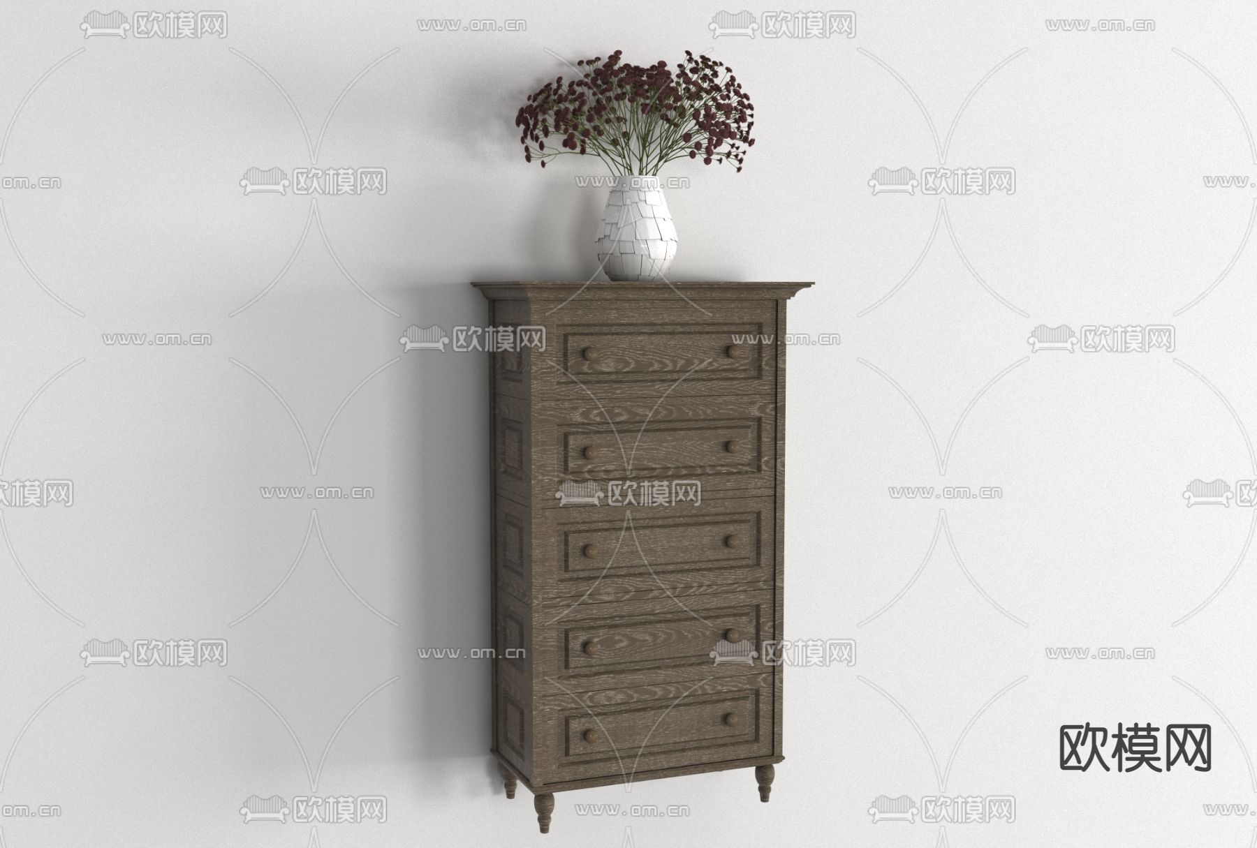 美式实木边柜免费3d模型下载