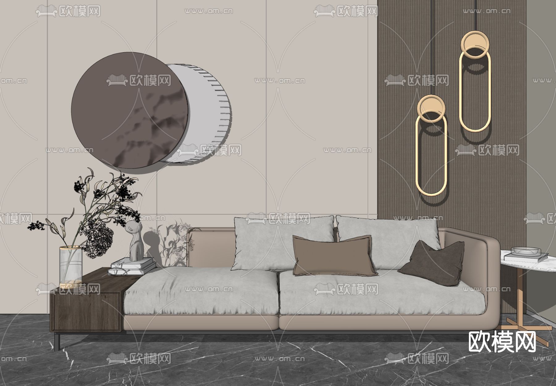 现代布艺贵妃椅su模型下载（渲染图2）