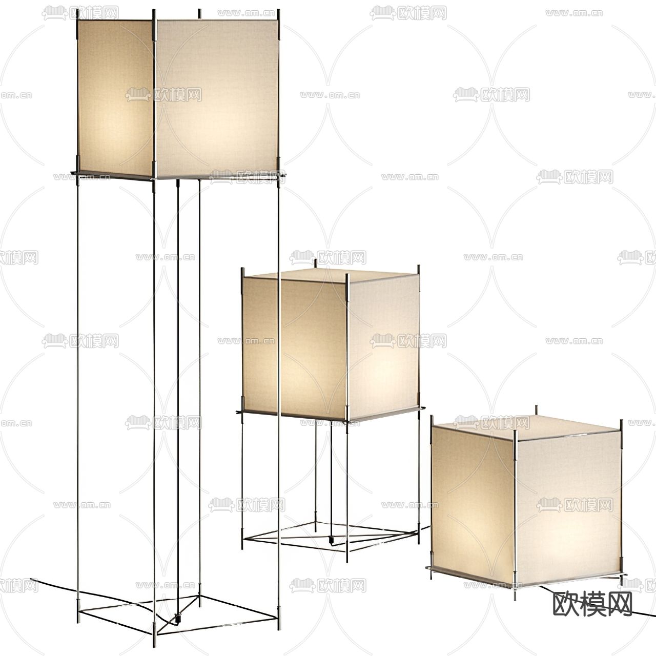 日式方块落地灯3d模型下载
