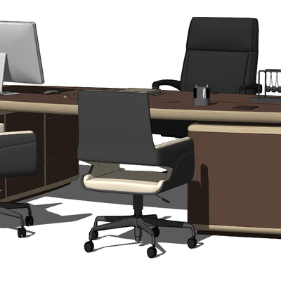  现代班台桌椅su模型 