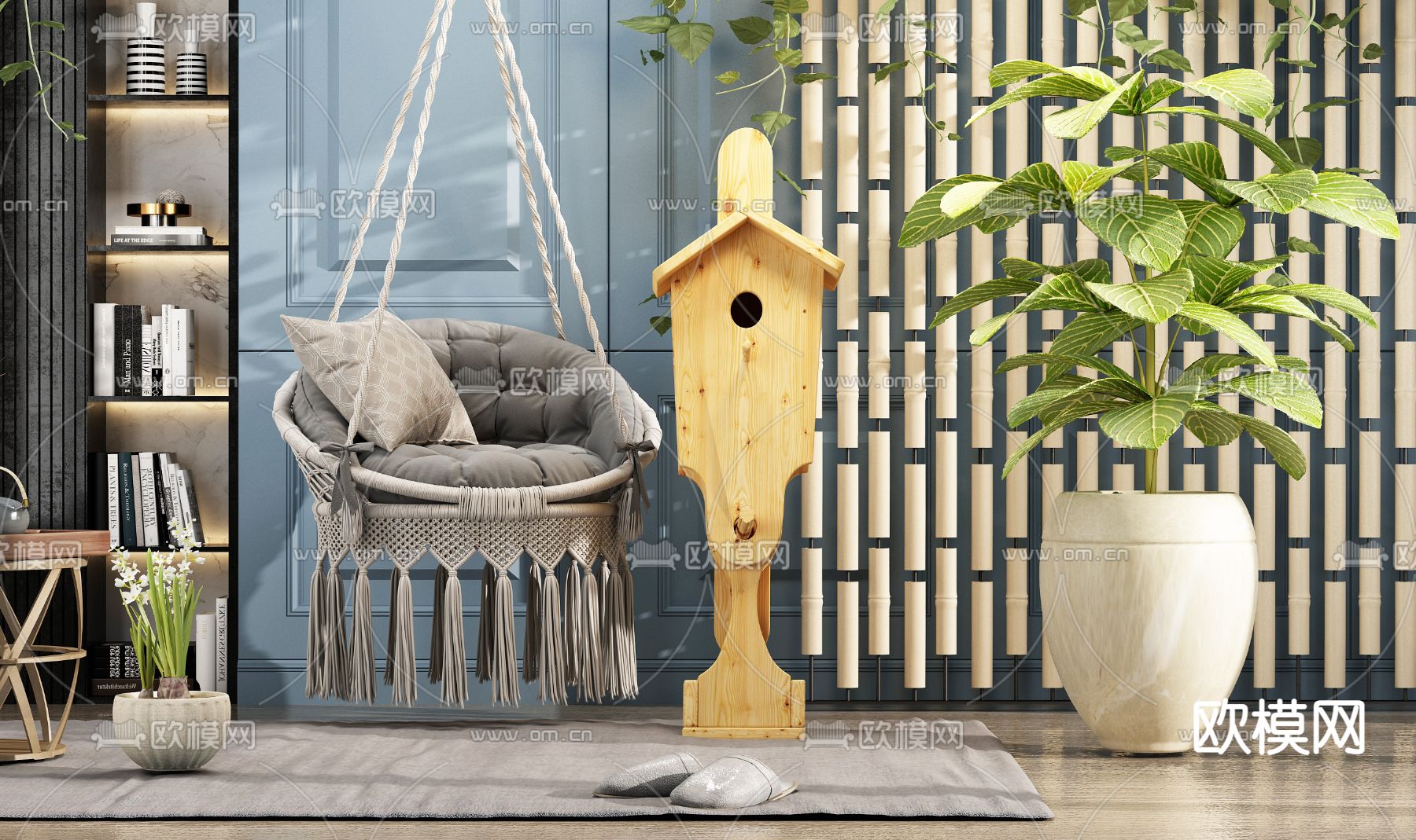 现代布艺绳编吊椅3d模型下载