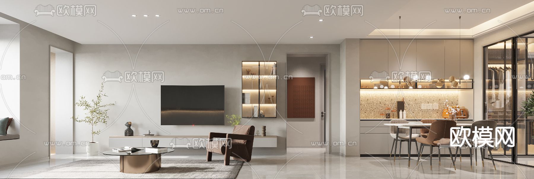 现代简约客厅餐厅3d模型