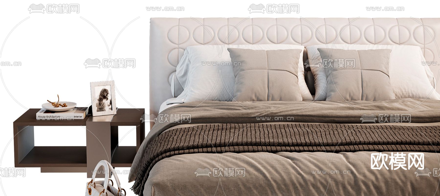 现代布艺双人床3d模型下载（渲染图4）
