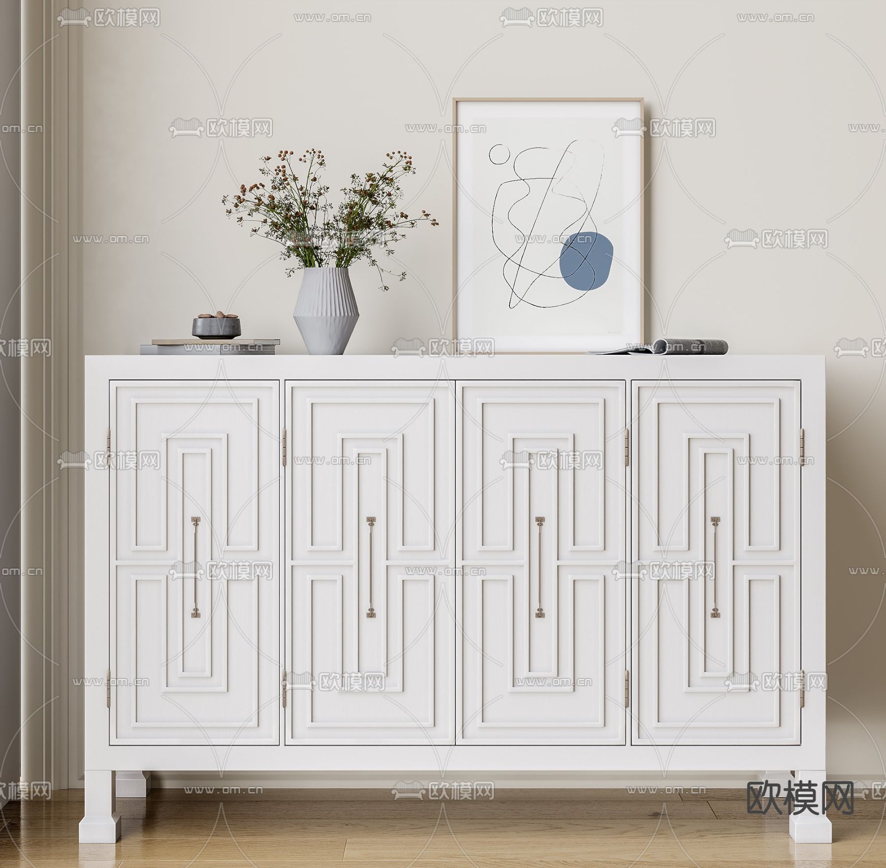 美式轻奢边柜3d模型下载