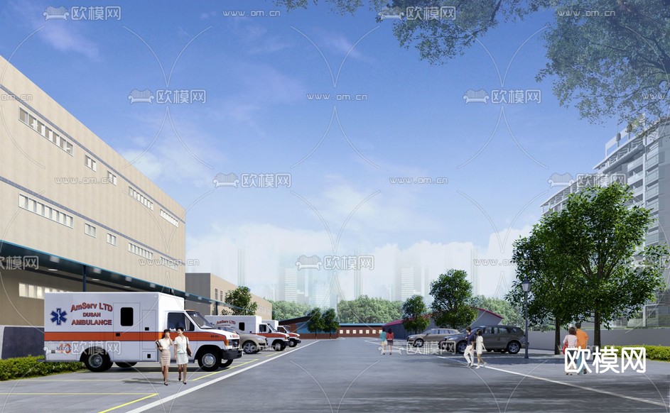 现代户外停车场3d模型下载