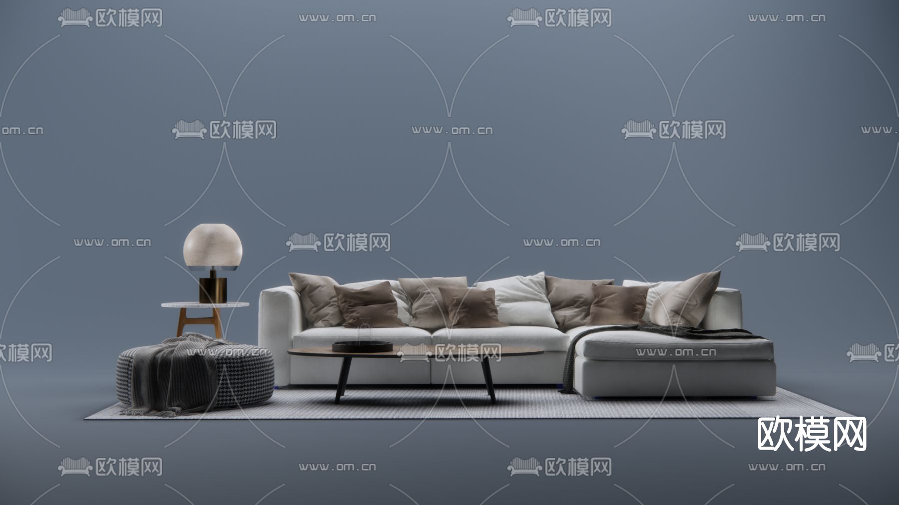 北欧布艺沙发组合su模型下载（渲染图1）