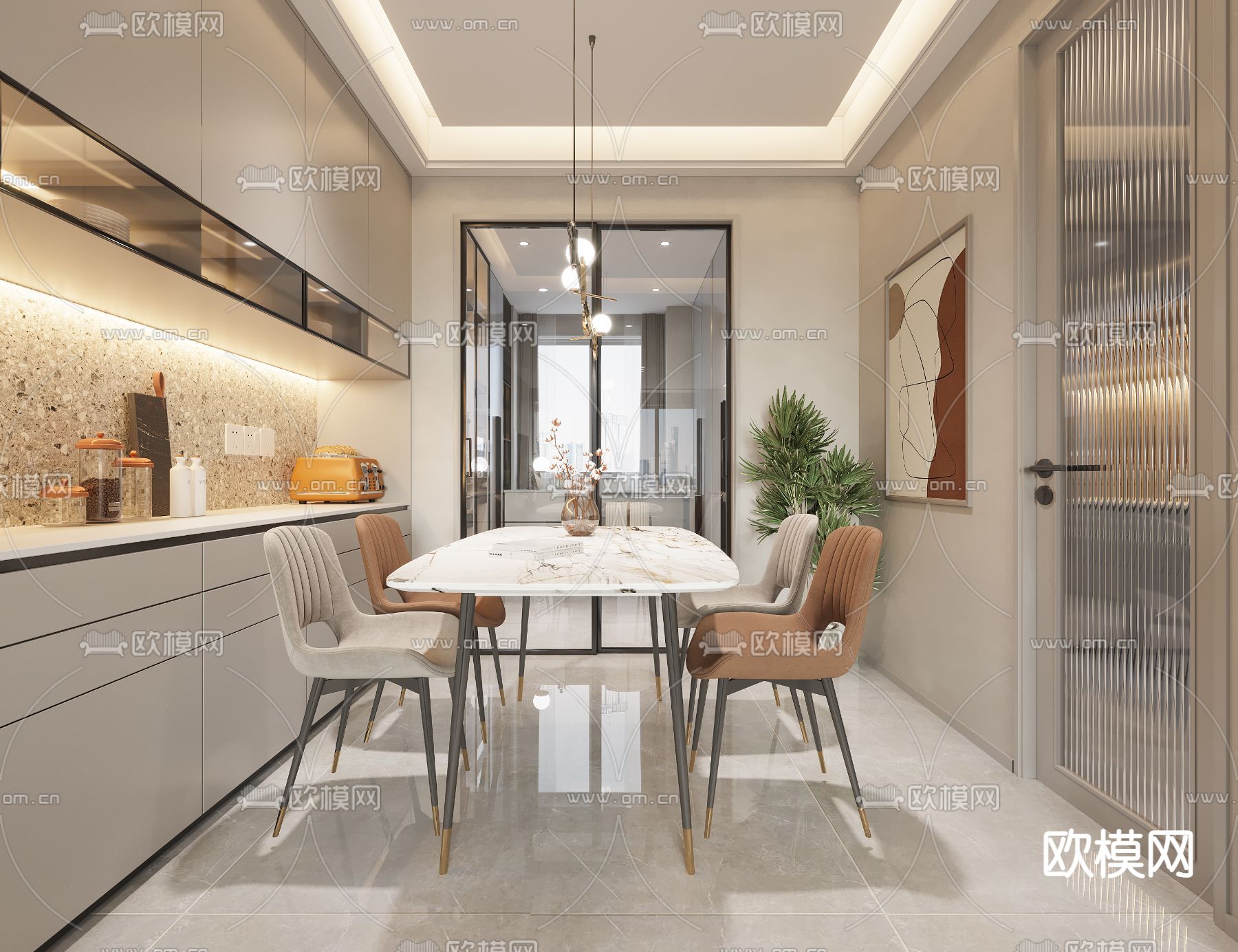 现代简约客厅餐厅3d模型