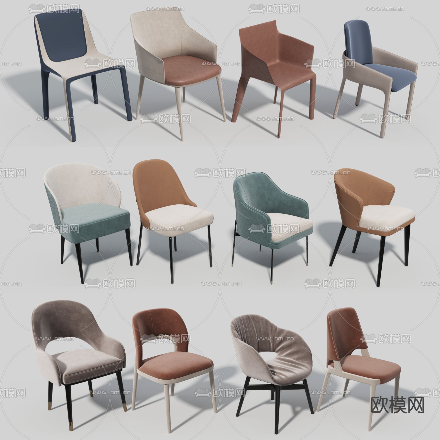 现代绒布餐椅单椅3d模型下载