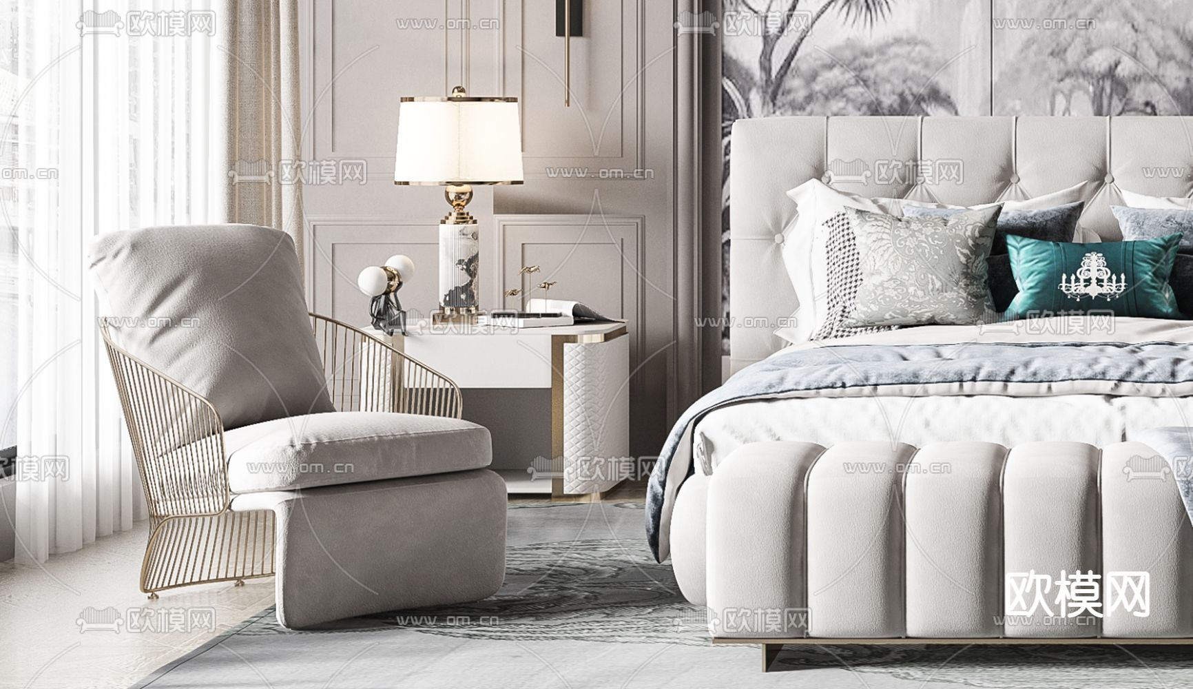 美式卧室主人房3d模型下载（渲染图3）
