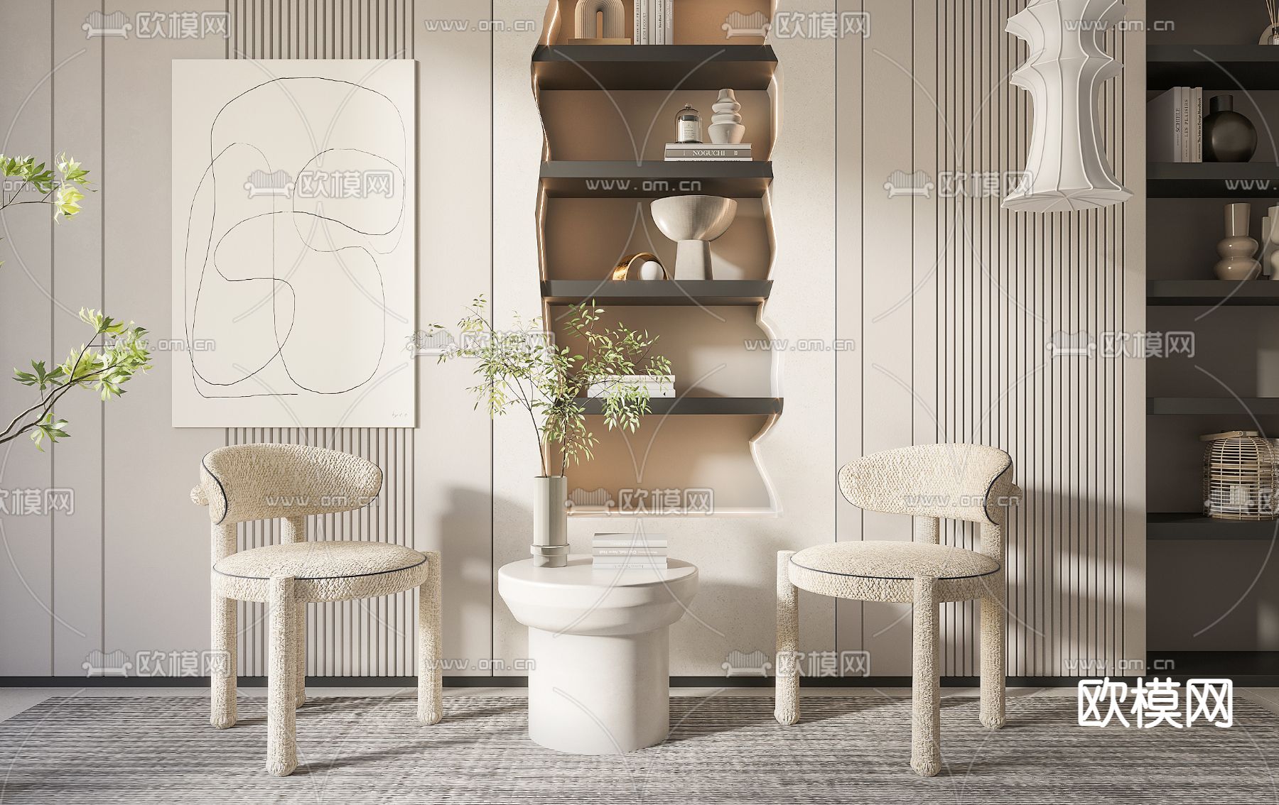 侘寂布艺单椅3d模型下载