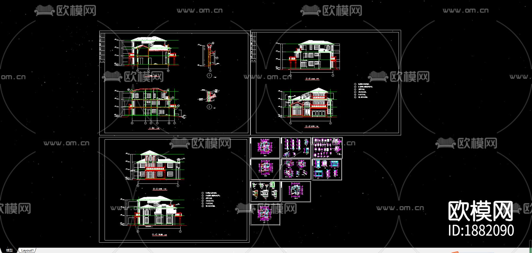 别墅cad平面布置图下载（渲染图3）
