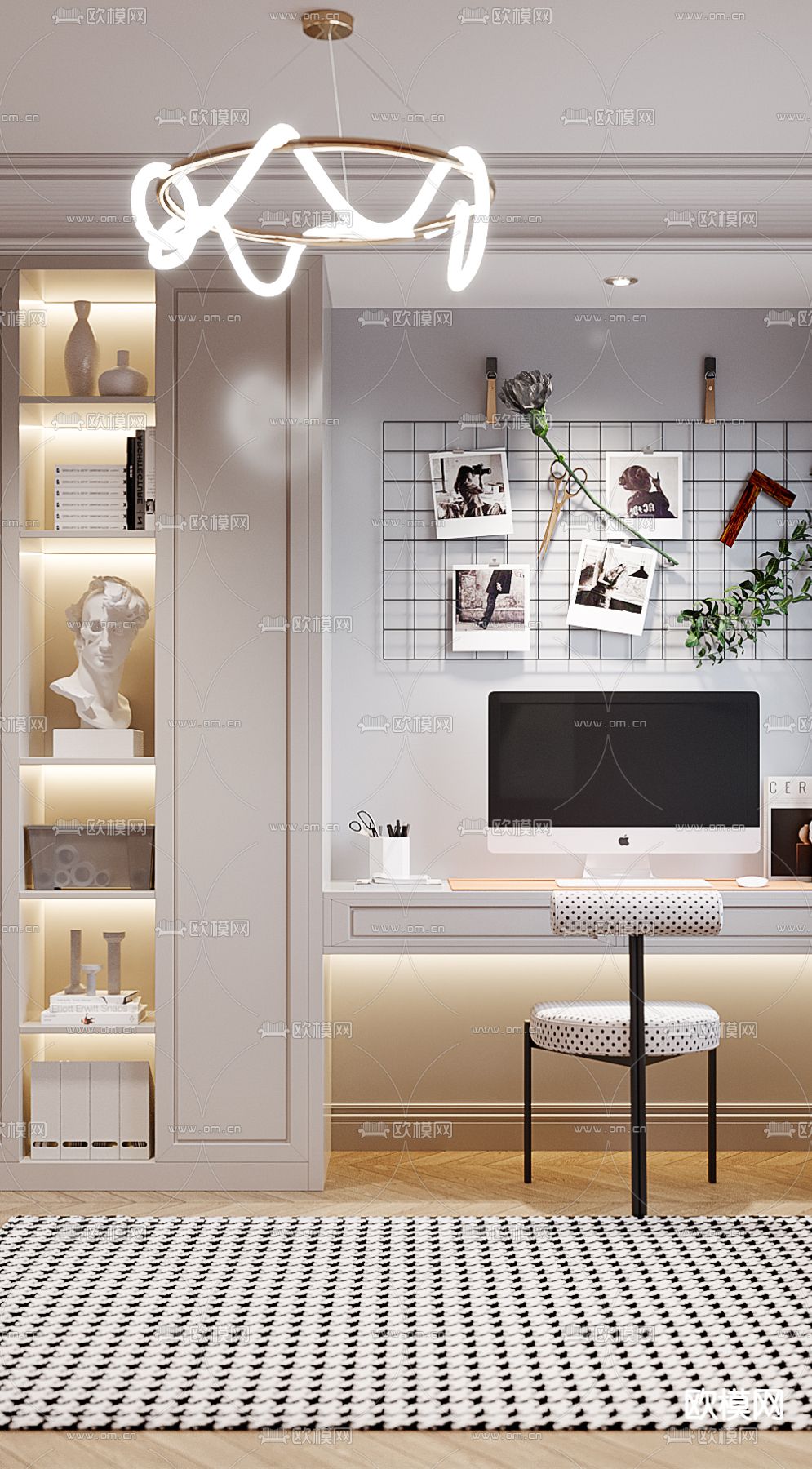 美式书房3d模型下载（渲染图2）