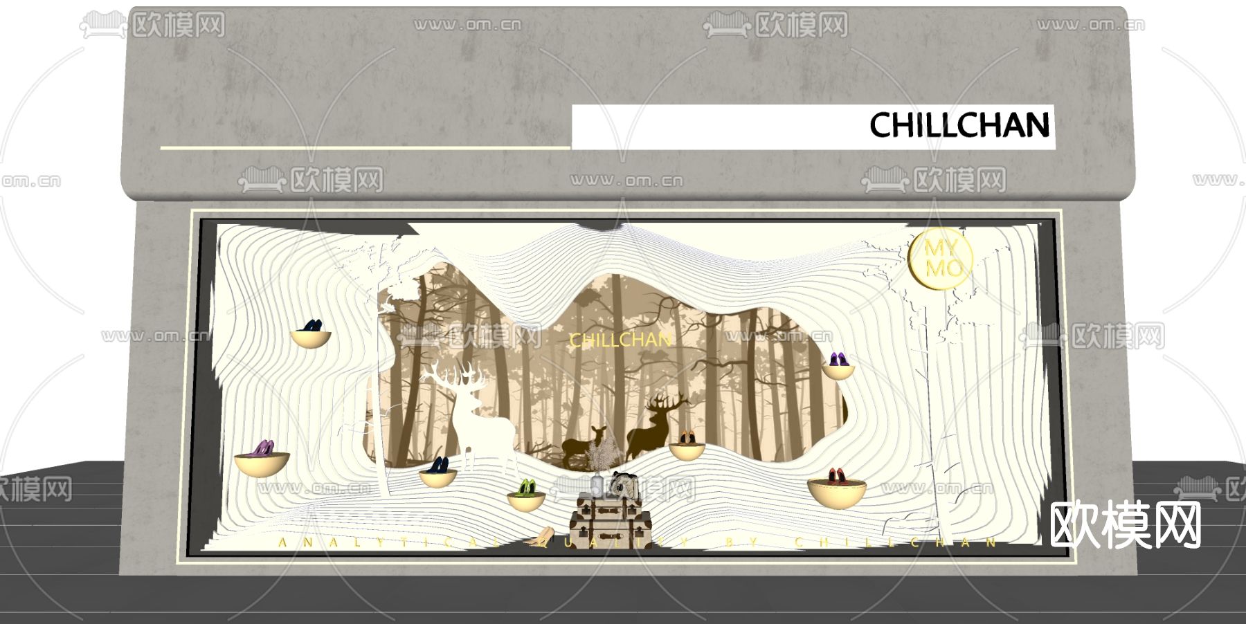 现代高跟鞋店橱窗su模型下载（渲染图2）