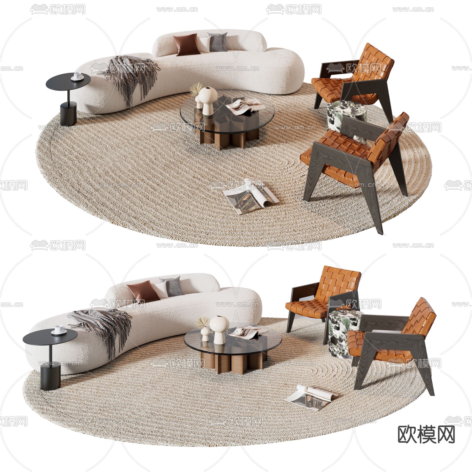 现代布艺组合沙发3d模型
