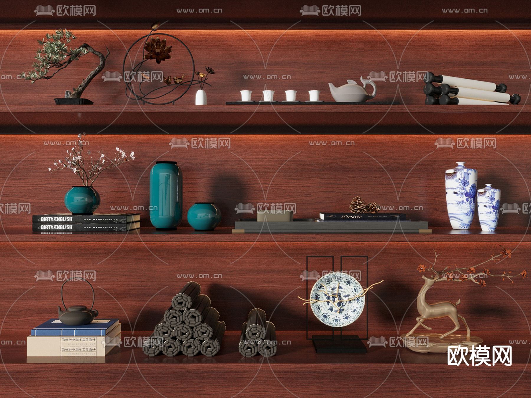 新中式花瓶雕塑饰品摆件3d模型