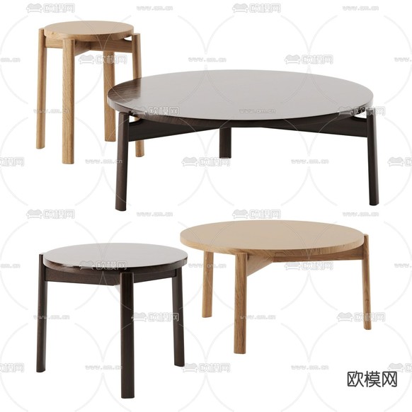 现代实木茶几边几3d模型下载