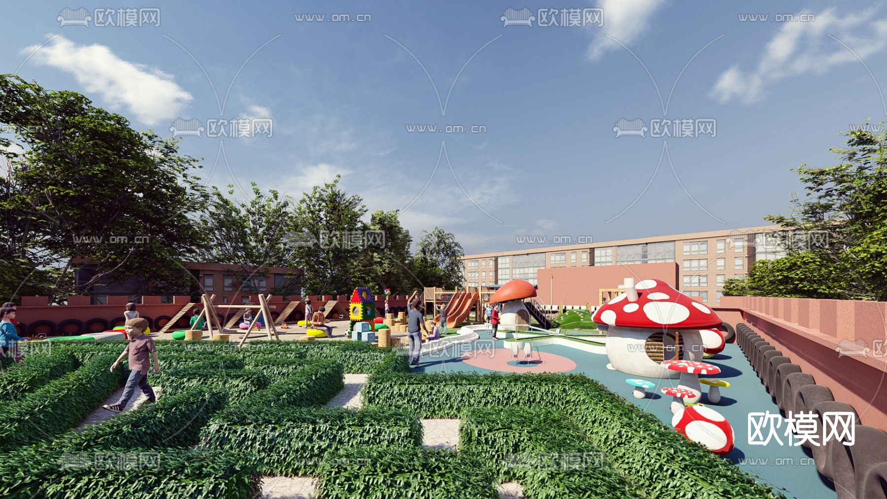 现代屋顶幼儿园活动区su模型下载（渲染图3）