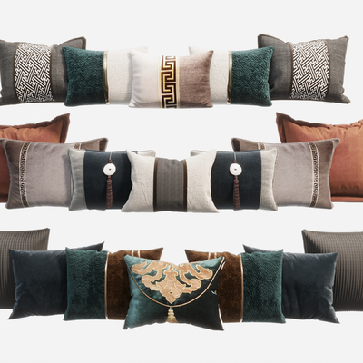  新中式布艺抱枕su模型 