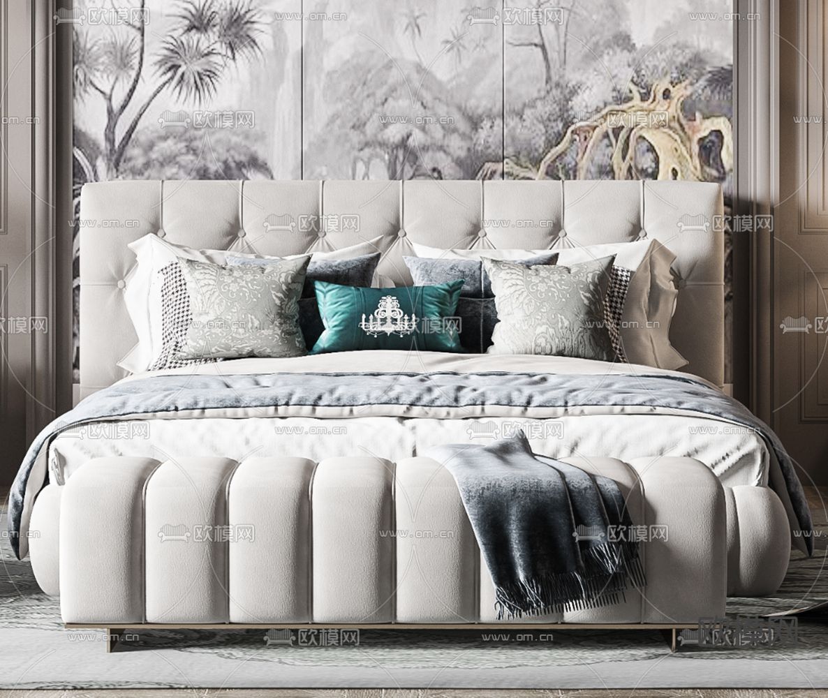 美式卧室主人房3d模型下载（渲染图2）