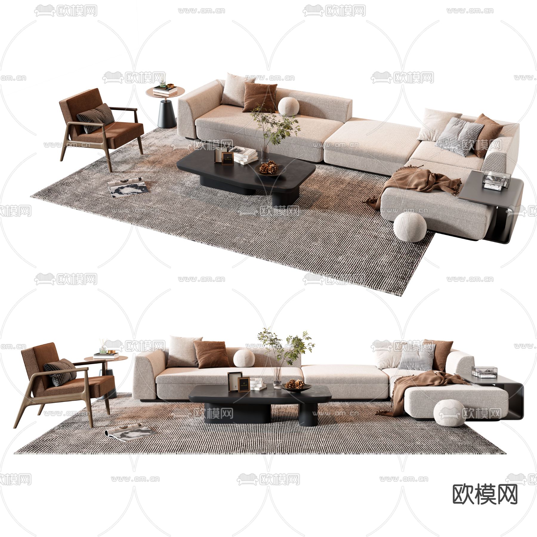 现代布艺组合沙发3d模型