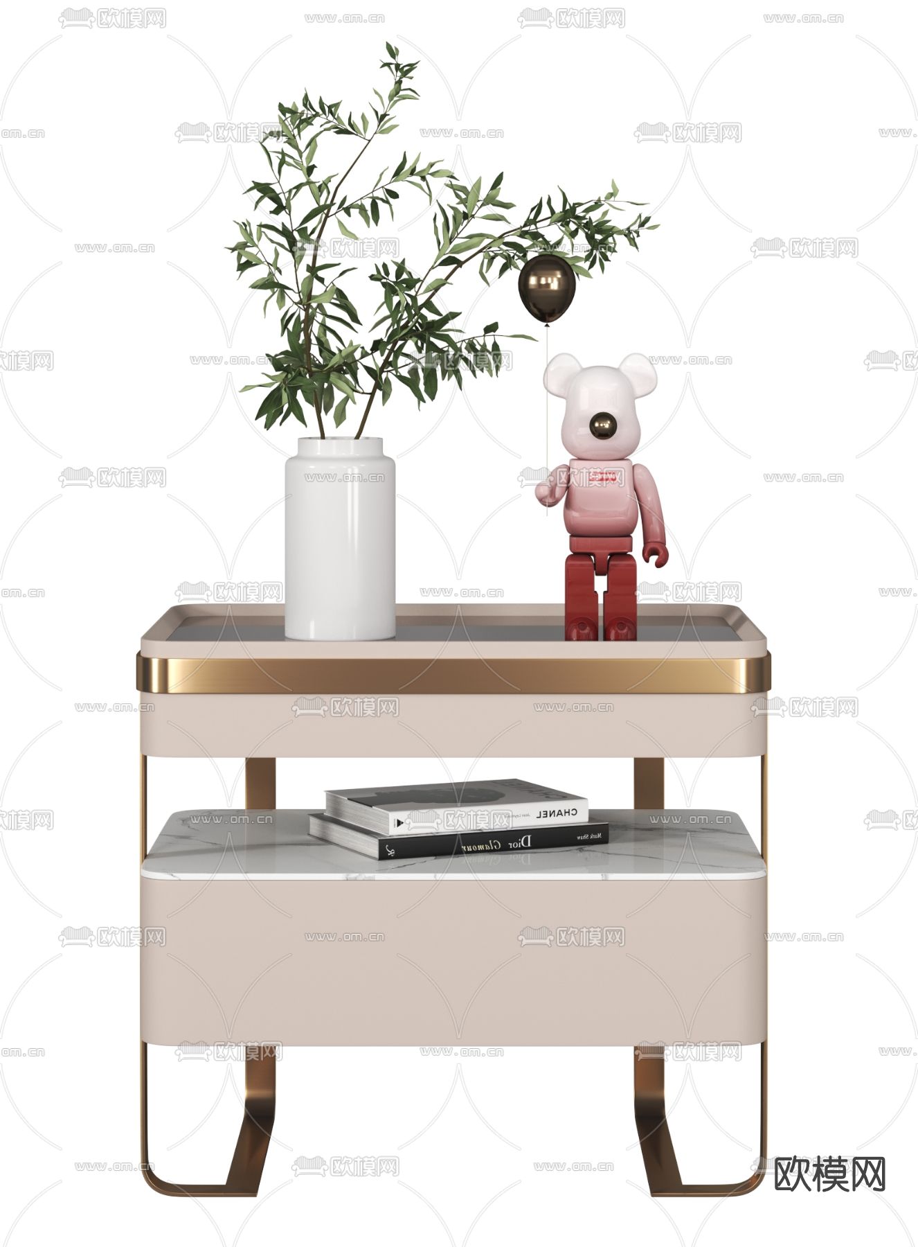 现代轻奢床头柜3d模型下载（渲染图2）