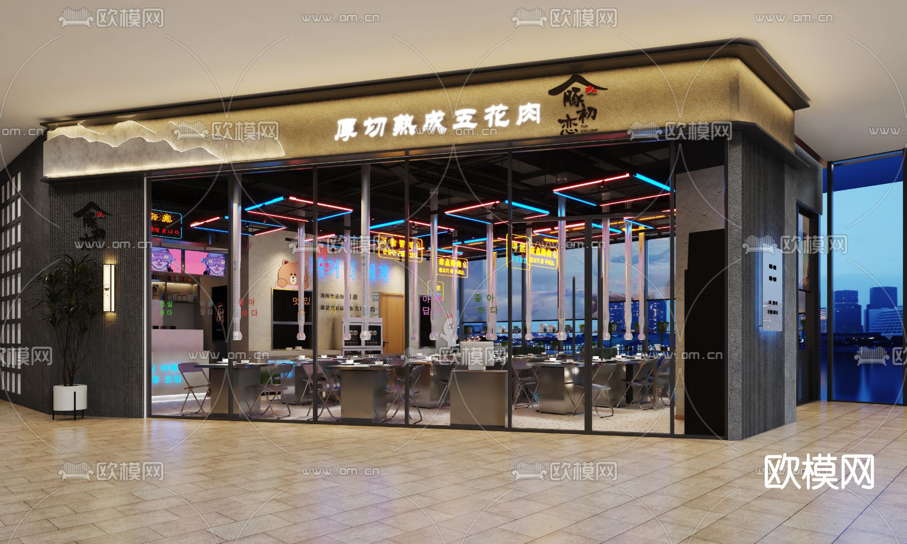 韩式烤肉店3d模型下载（渲染图1）