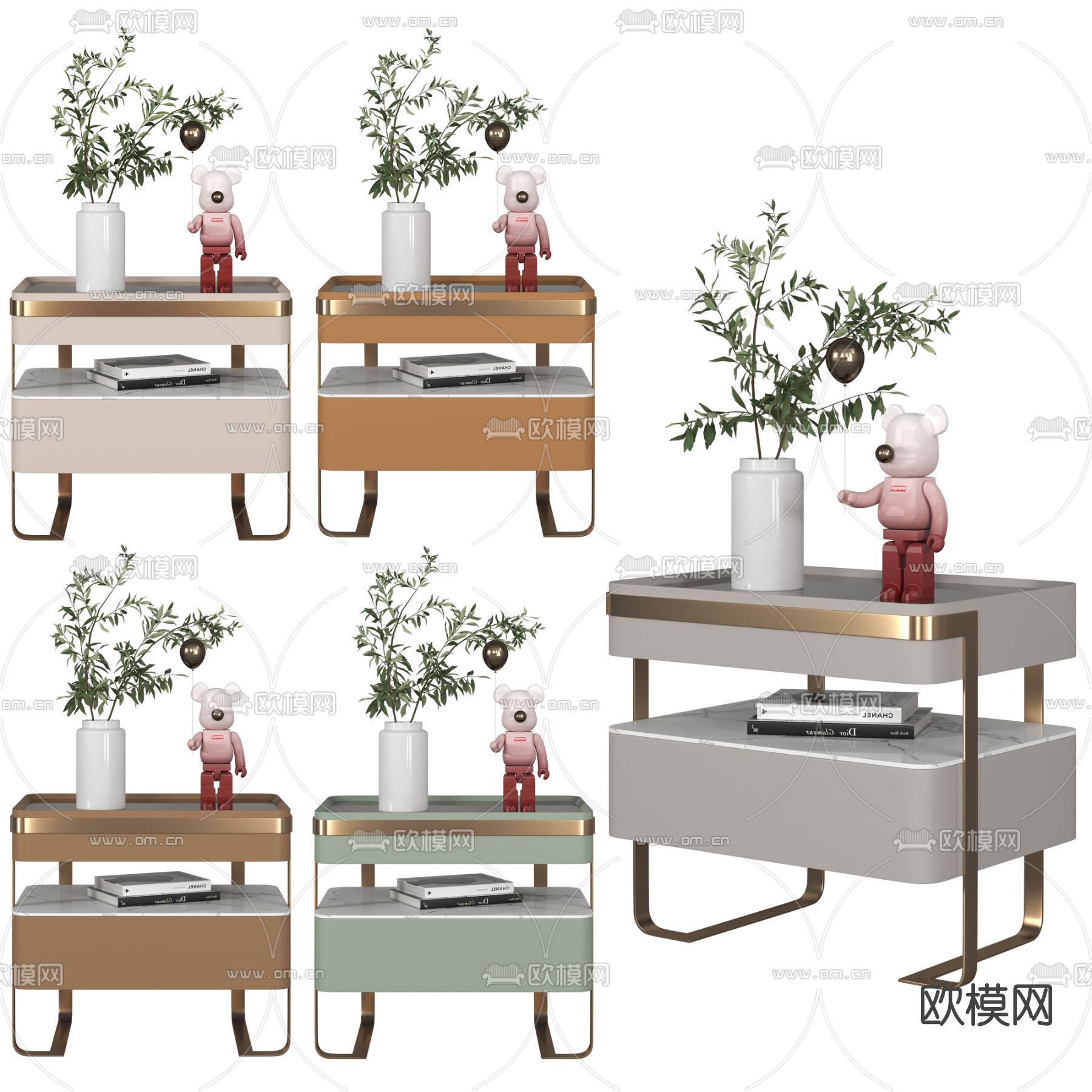 现代轻奢床头柜3d模型下载（渲染图1）