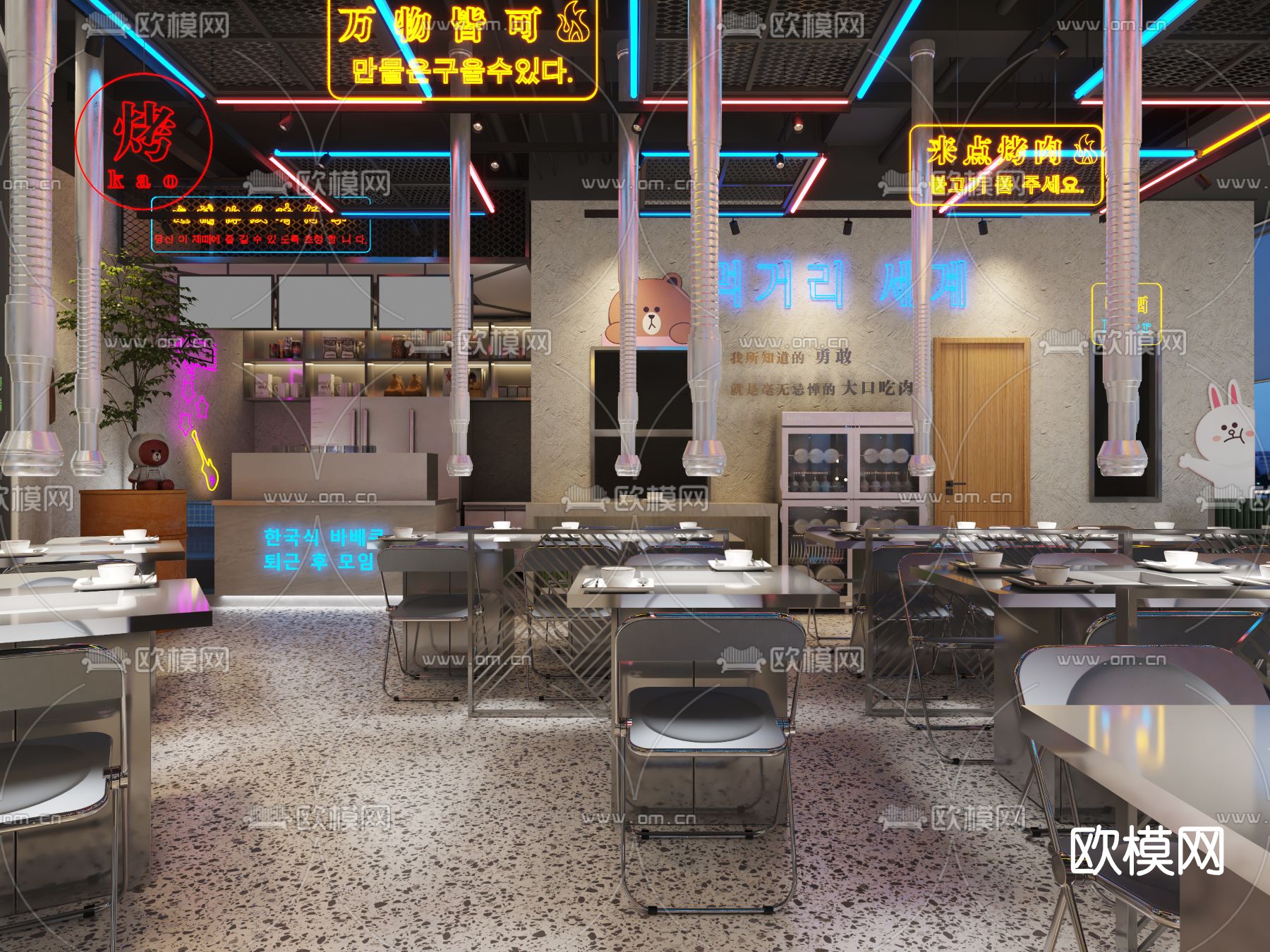 韩式烤肉店3d模型下载（渲染图2）