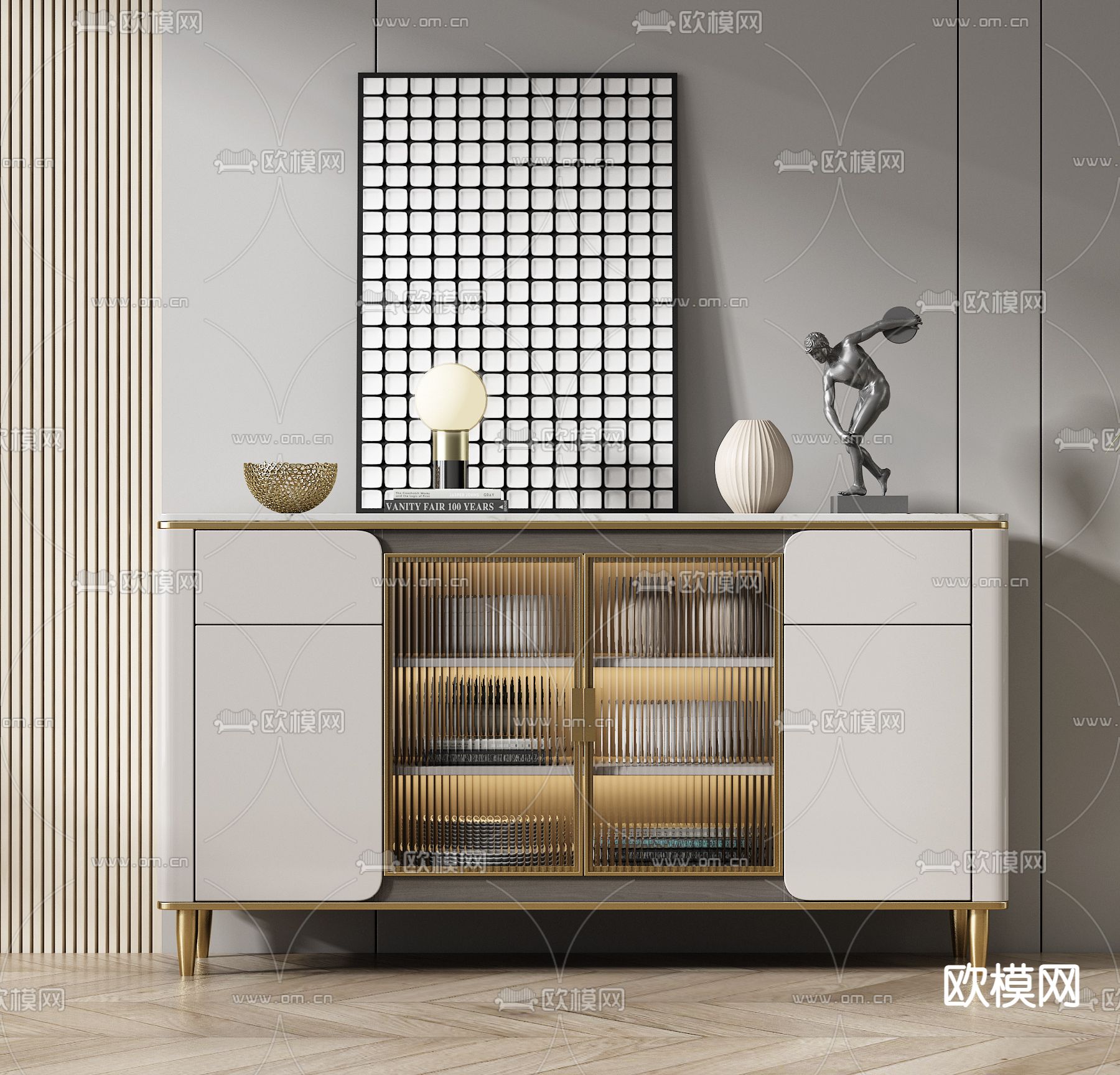 现代轻奢餐边柜3d模型下载_ID11735883_3dmax免费模型-欧模网