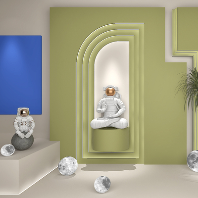  现代宇航员雕塑摆件su模型 