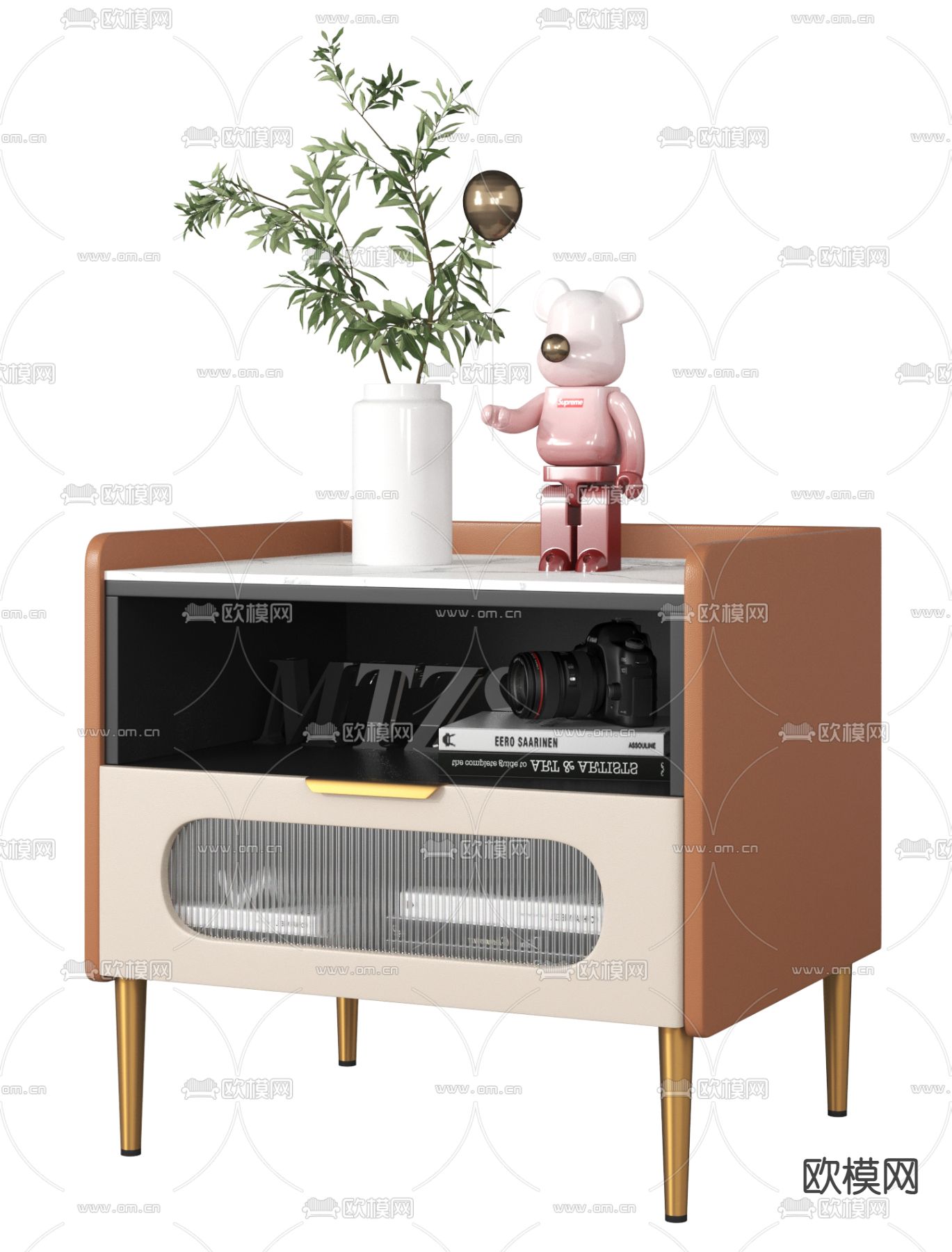 现代轻奢大理石床头柜3d模型