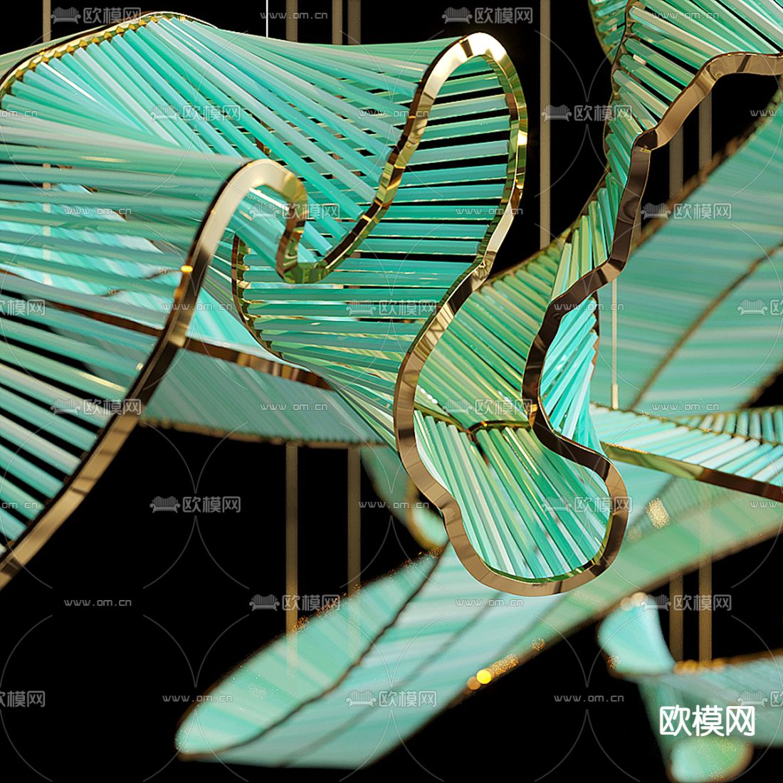 现代水晶飘带装饰灯3d模型下载（渲染图2）