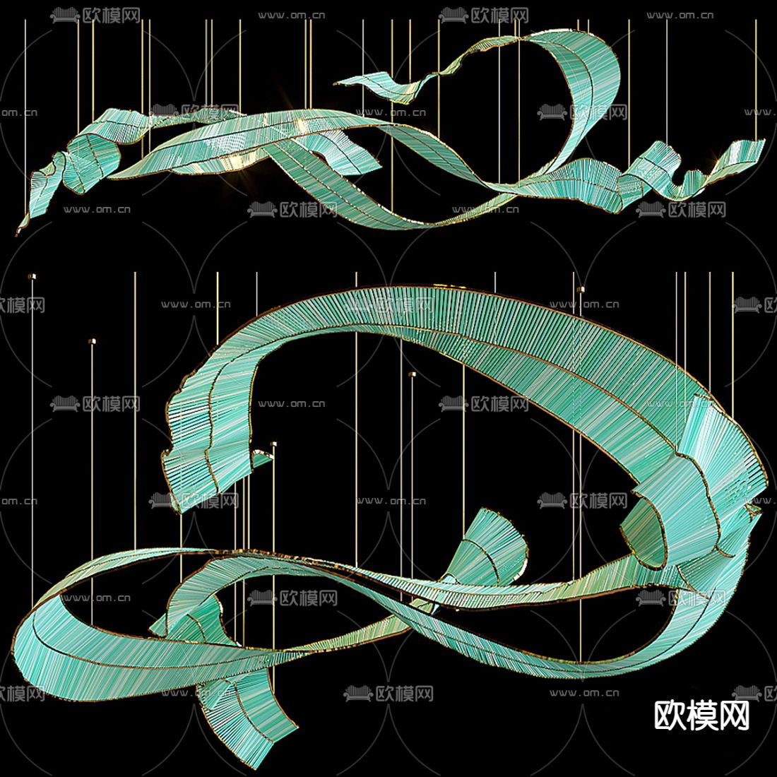 现代水晶飘带装饰灯3d模型下载（渲染图1）