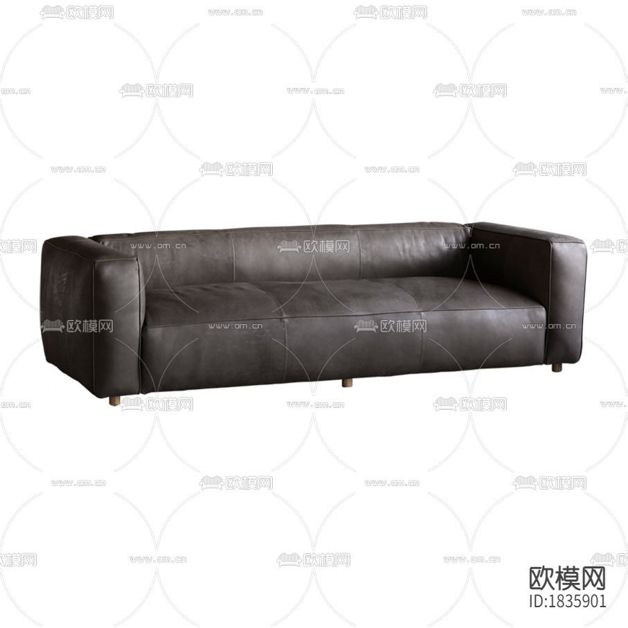 现代简约深灰色皮革三人沙发