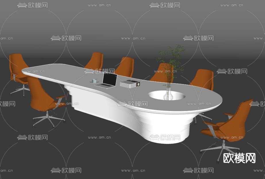现代会议桌椅su模型下载（渲染图2）