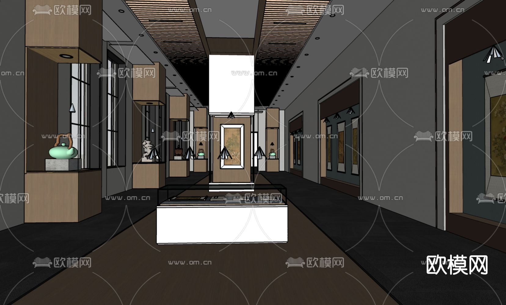 新中式博物馆su模型下载（渲染图2）