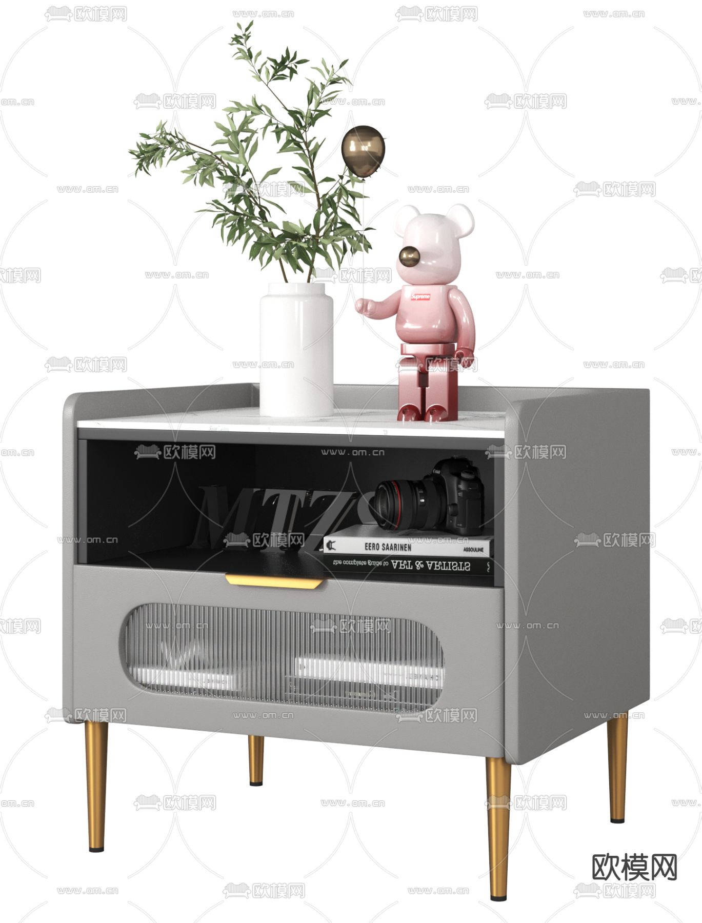 现代轻奢大理石床头柜3d模型
