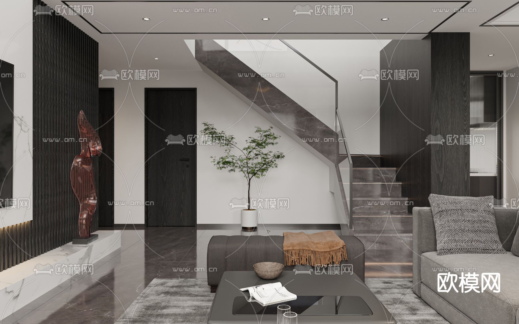 现代别墅客餐厅3d模型