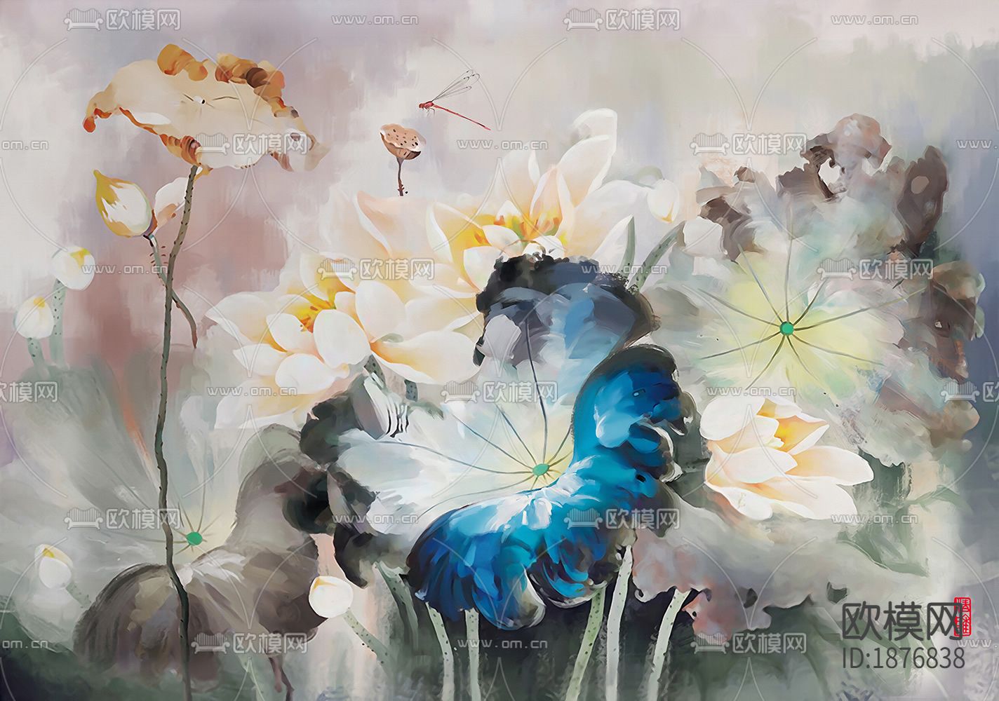 中式花卉壁布壁纸下载（渲染图1）