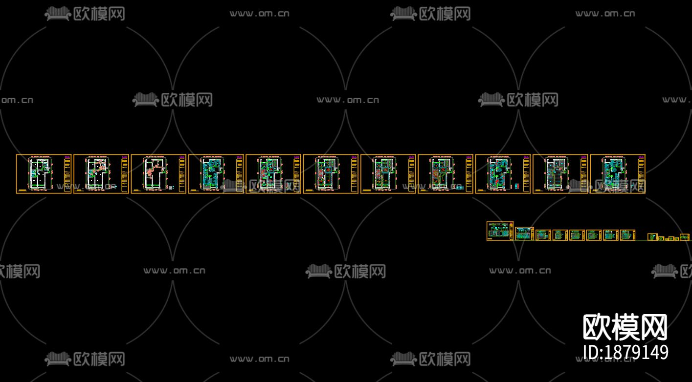 现代台式风格160㎡3室住宅CAD施工图下载（渲染图4）