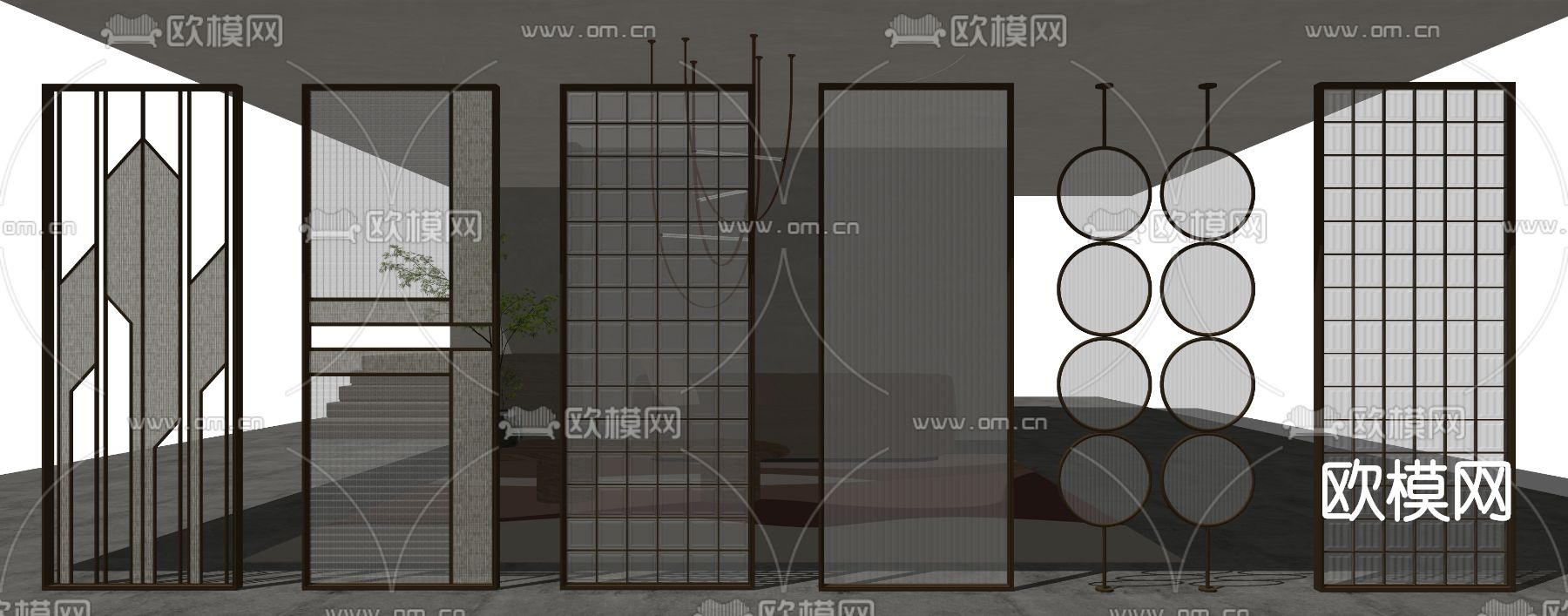 现代玻璃屏风su模型