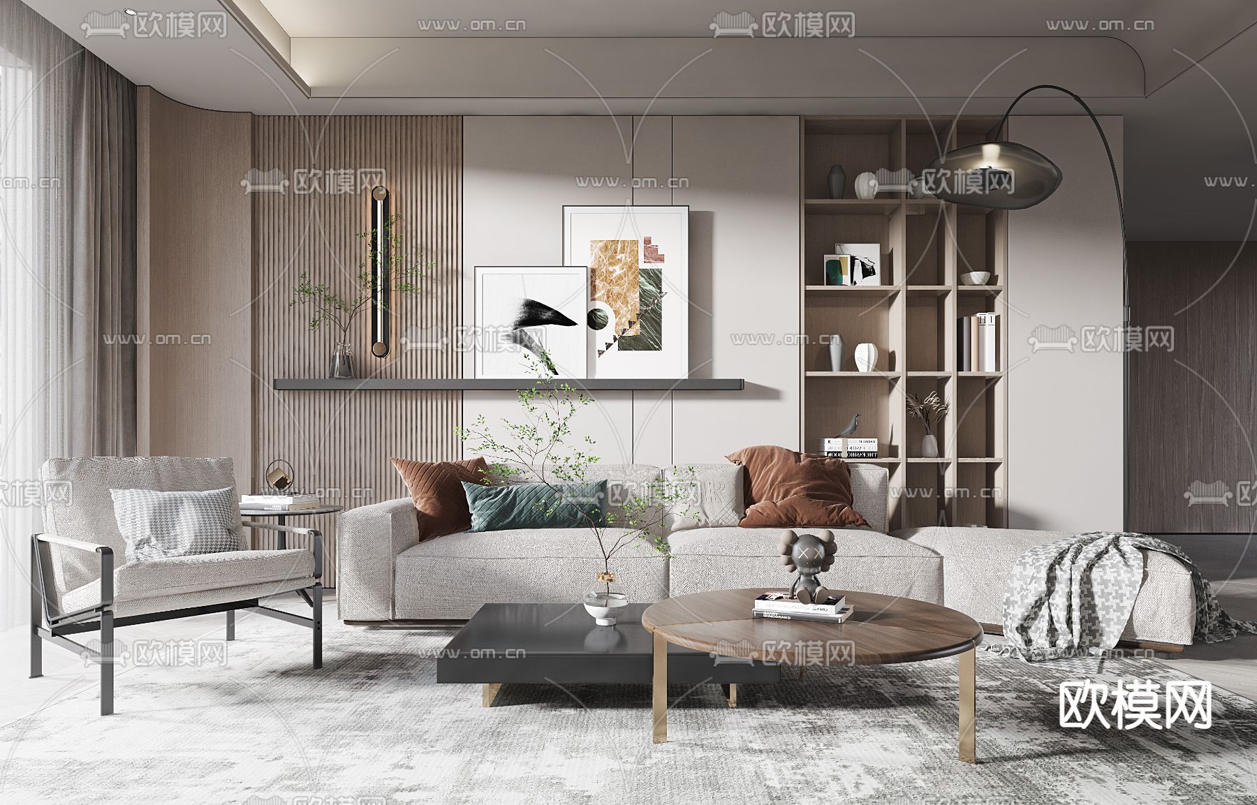 现代布艺沙发组合3d模型下载