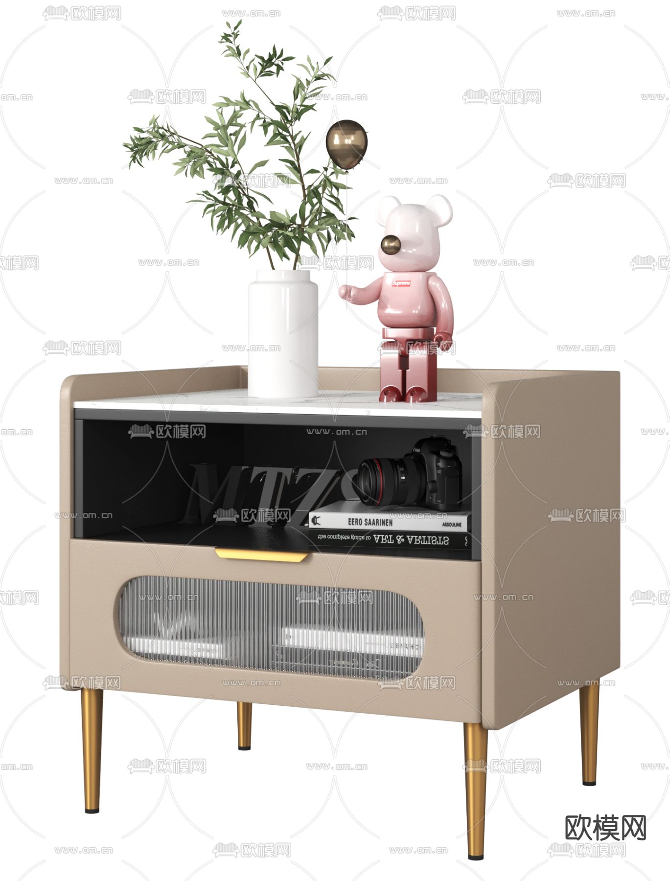现代轻奢大理石床头柜3d模型