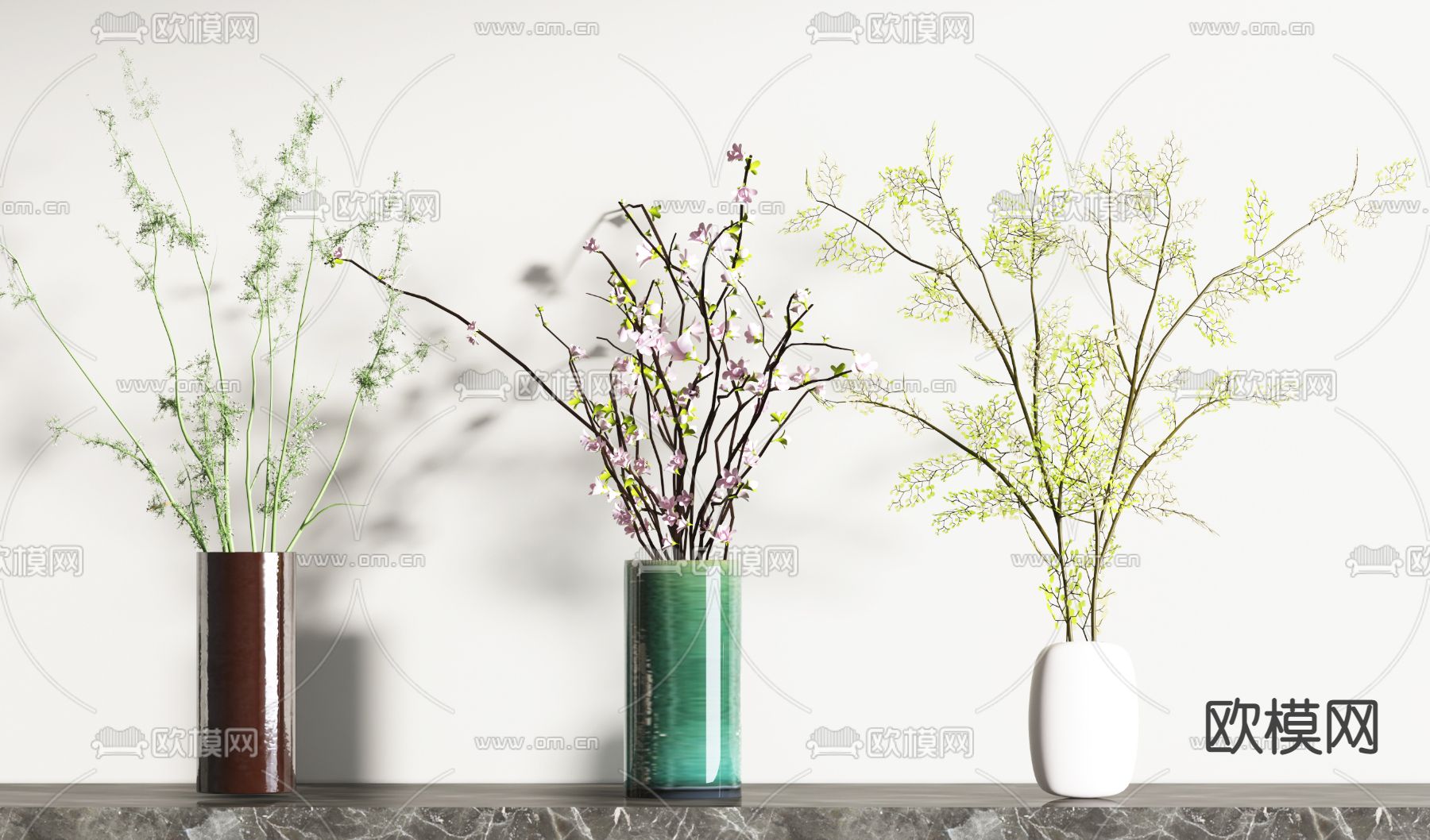 现代绿植花瓶花艺3d模型下载