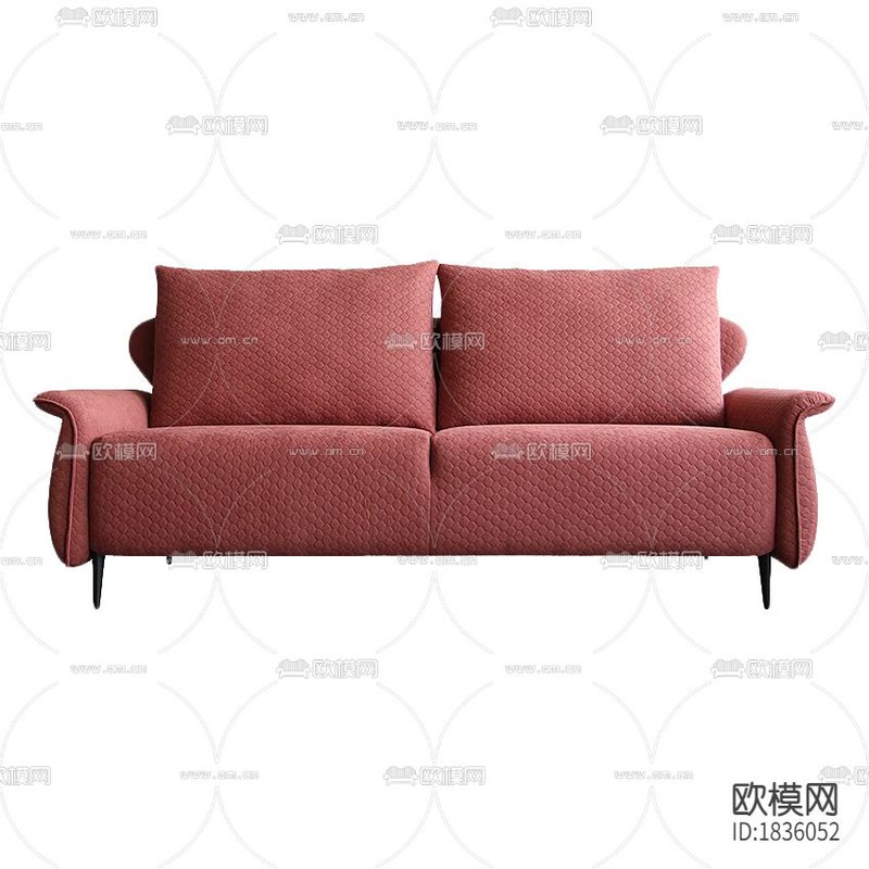 现代简约粉色布艺双人沙发
